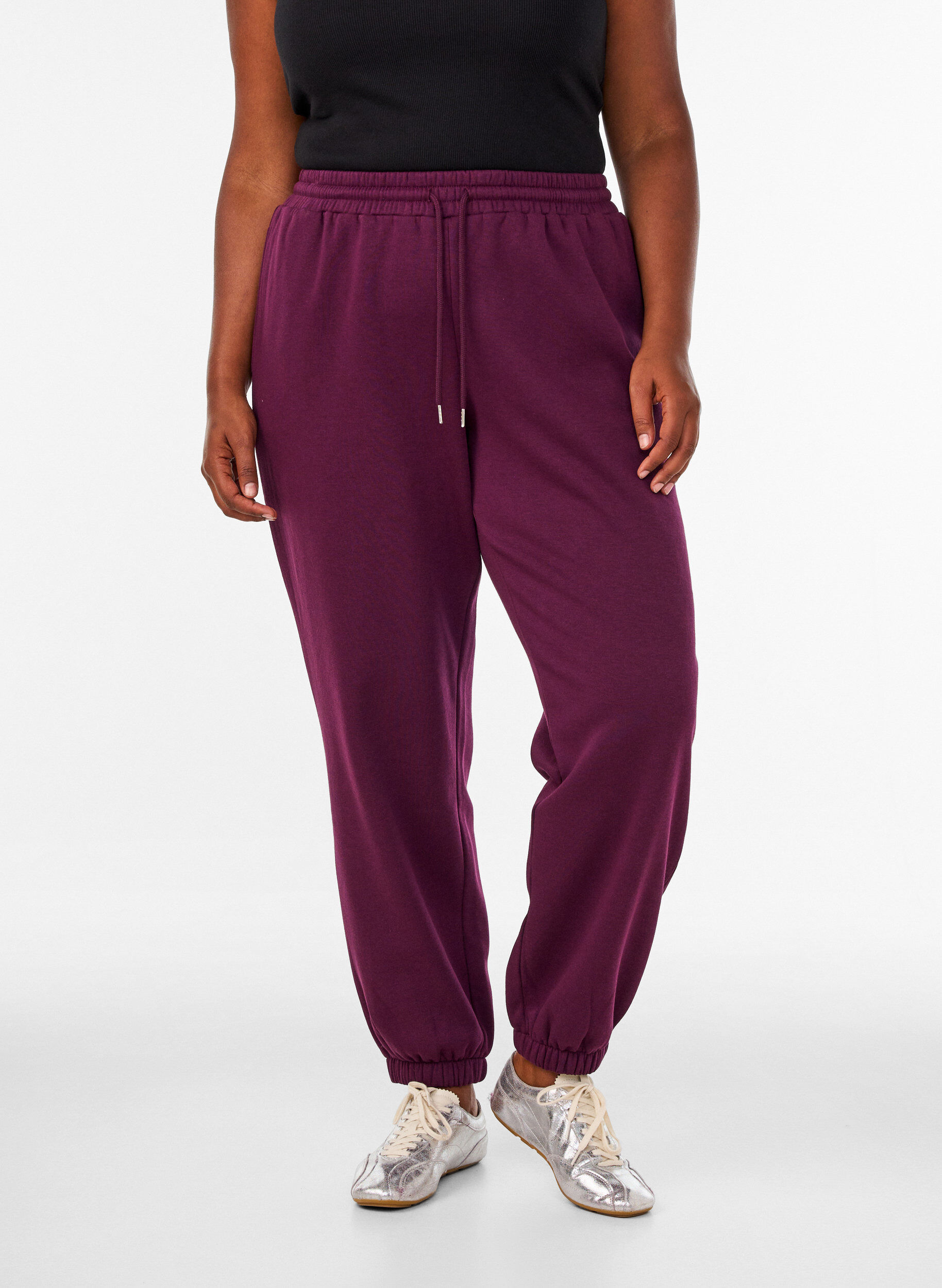 ZizziSweatpants med h&oslash;j talje og bindeb&aring;nd, Lilla, Model image number 2