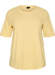 Ribbet jerseybluse med korte &aelig;rmer, Gul