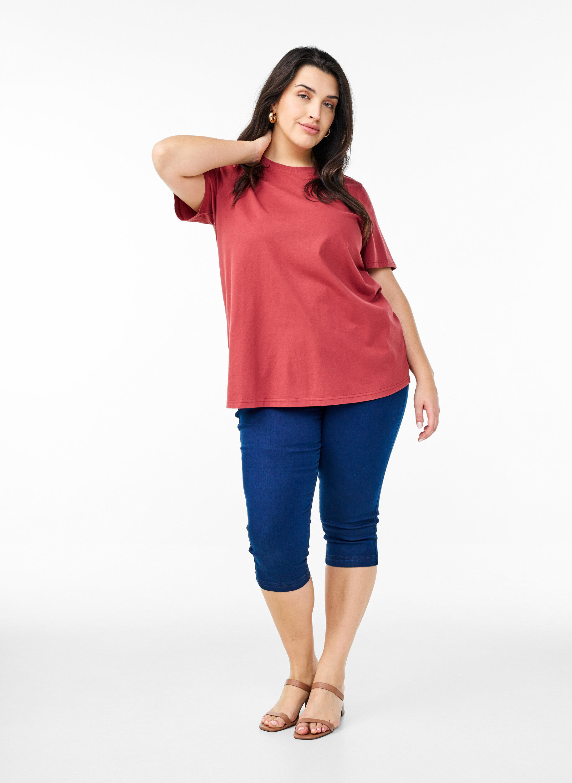 ZizziBasis t-shirt i bomuld med rund hals , R&oslash;d, Model image number 1