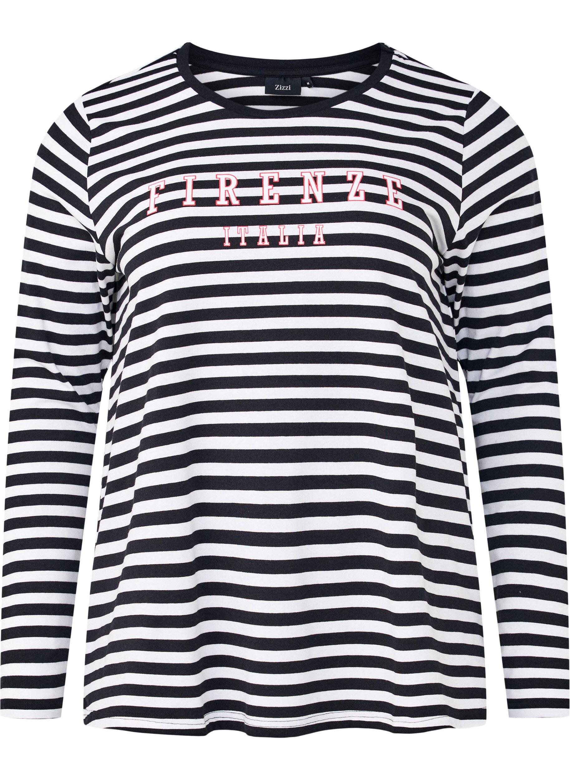 Zizzi Bluse med striber og motiv, White w.Black Stripe, Packshot image number 0