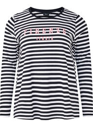 Bluse med striber og motiv, White w.Black Stripe