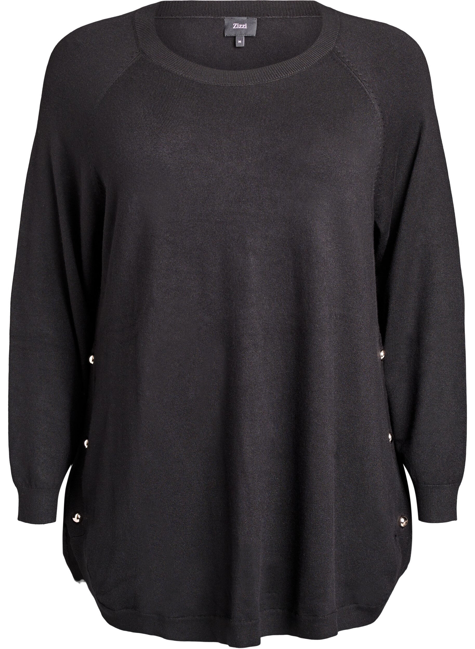 Strikbluse med knapper i siden