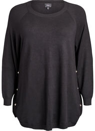 Strikbluse med knapper i siden, Sort