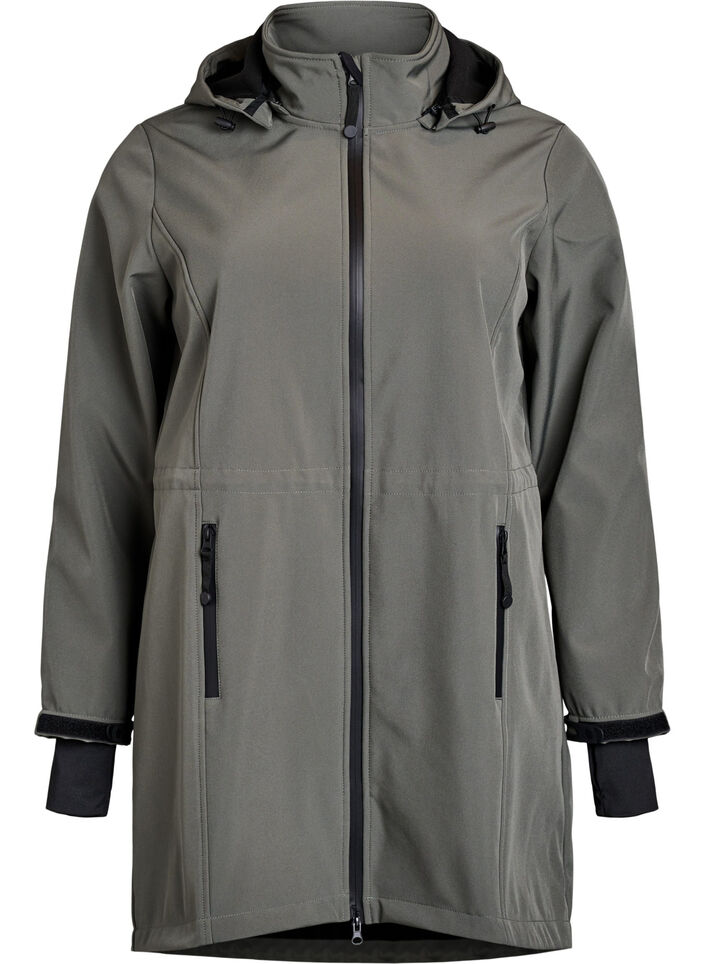 Softshell jakke med aftagelig h&aelig;tte, Gr&aring;, Packshot image number 0