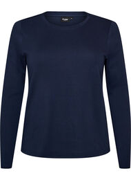 Lang&aelig;rmet basis T-shirt med rund hals, Bl&aring;