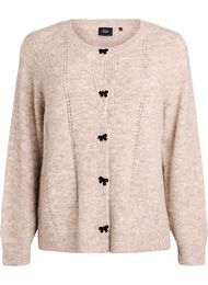 Cardigan med sl&oslash;jfeknapper og hulm&oslash;nster, Beige