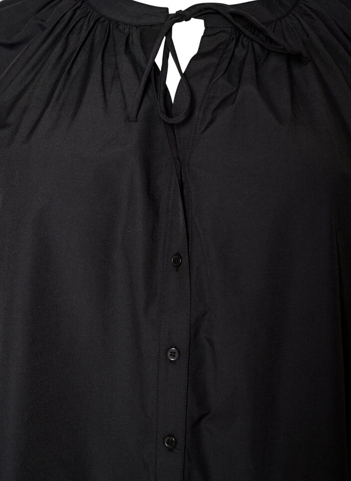 Skjortebluse med knaplukning og bindeb&aring;nd, Sort, Packshot image number 2