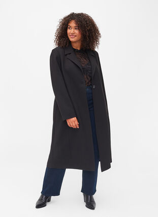 Lang frakke med knaplukning, Black, Model image number 2
