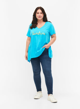 Bomulds t-shirt med korte ærmer, Blue Atoll Sunshine, Model image number 2