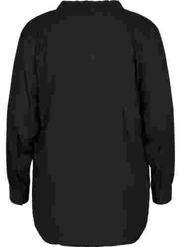 Langærmet skjorte med flæsekrave, Black, Packshot image number 1