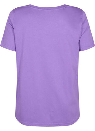 Bomulds t-shirt med teksttryk og v-hals, Deep Lavender ORI, Packshot image number 1