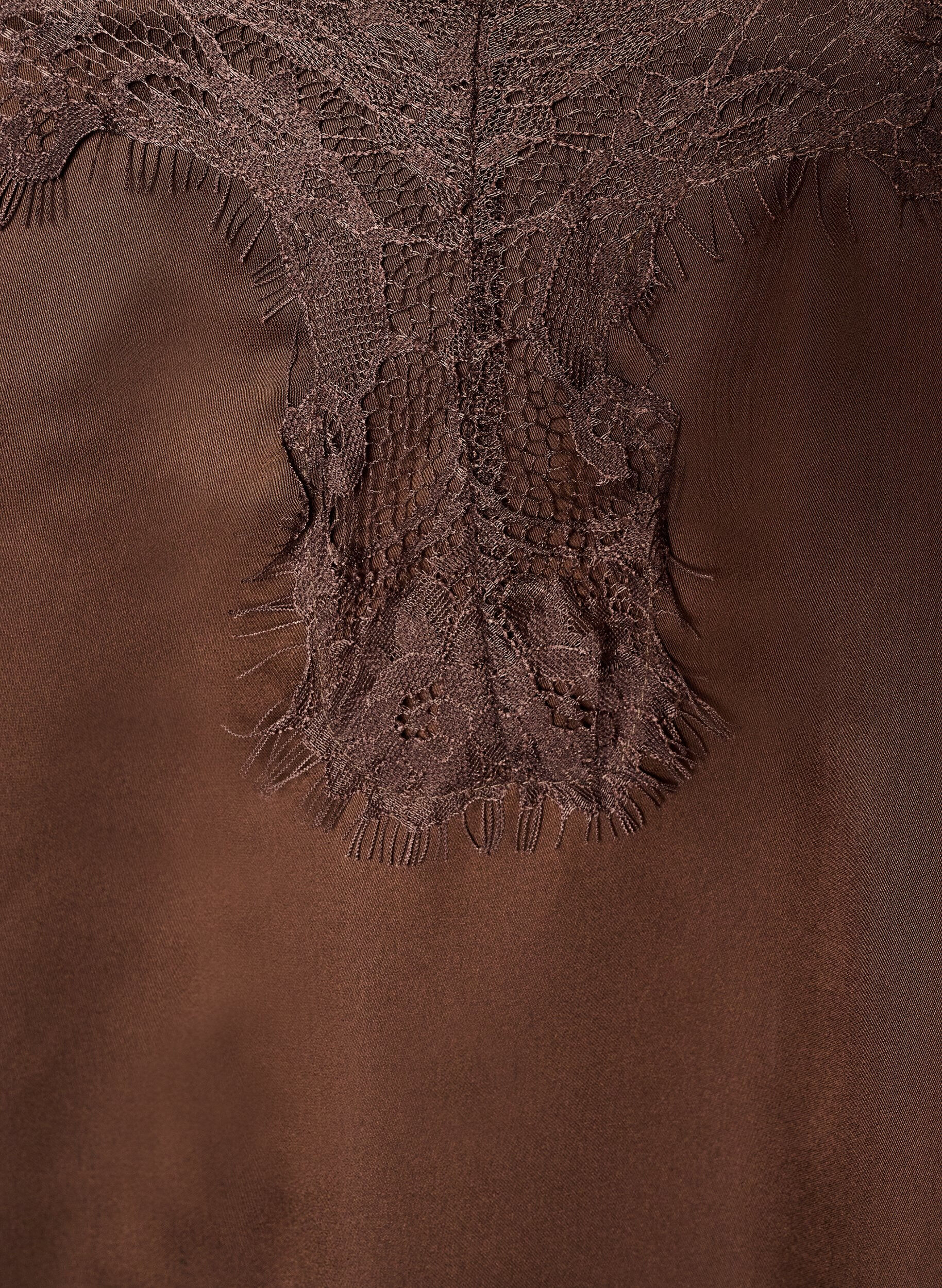 ZizziSatinkjole med blonde og asymmetrisk kant, Brun, Packshot image number 2