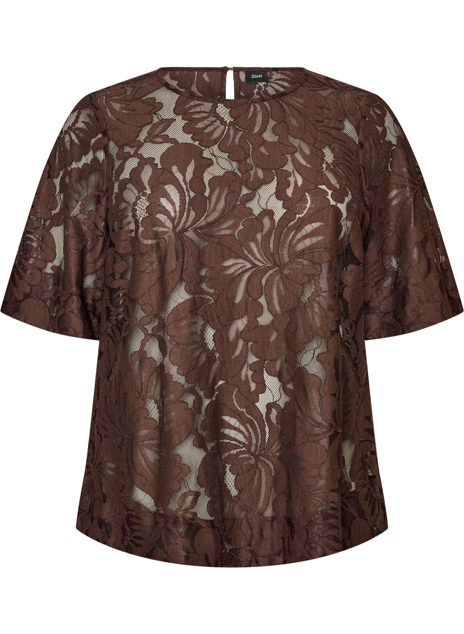 ZizziBlondebluse med korte &aelig;rmer, Brun, Packshot image number 0