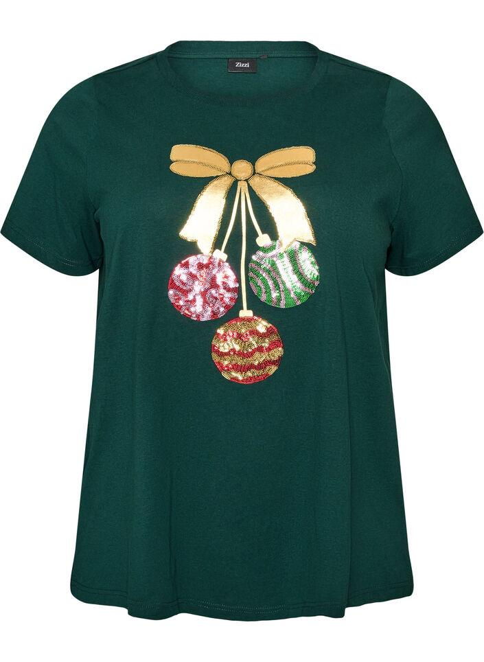 Jule t-shirt i &oslash;kologisk bomuld, Gr&oslash;n, Packshot image number 0