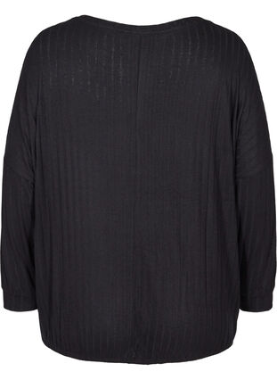 Langærmet bluse med struktur, Black, Packshot image number 1