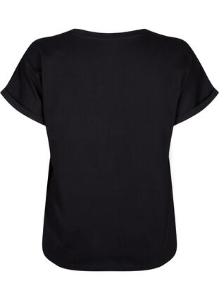 T-shirt i økologisk bomuld med broderi anglaise, Black, Packshot image number 1