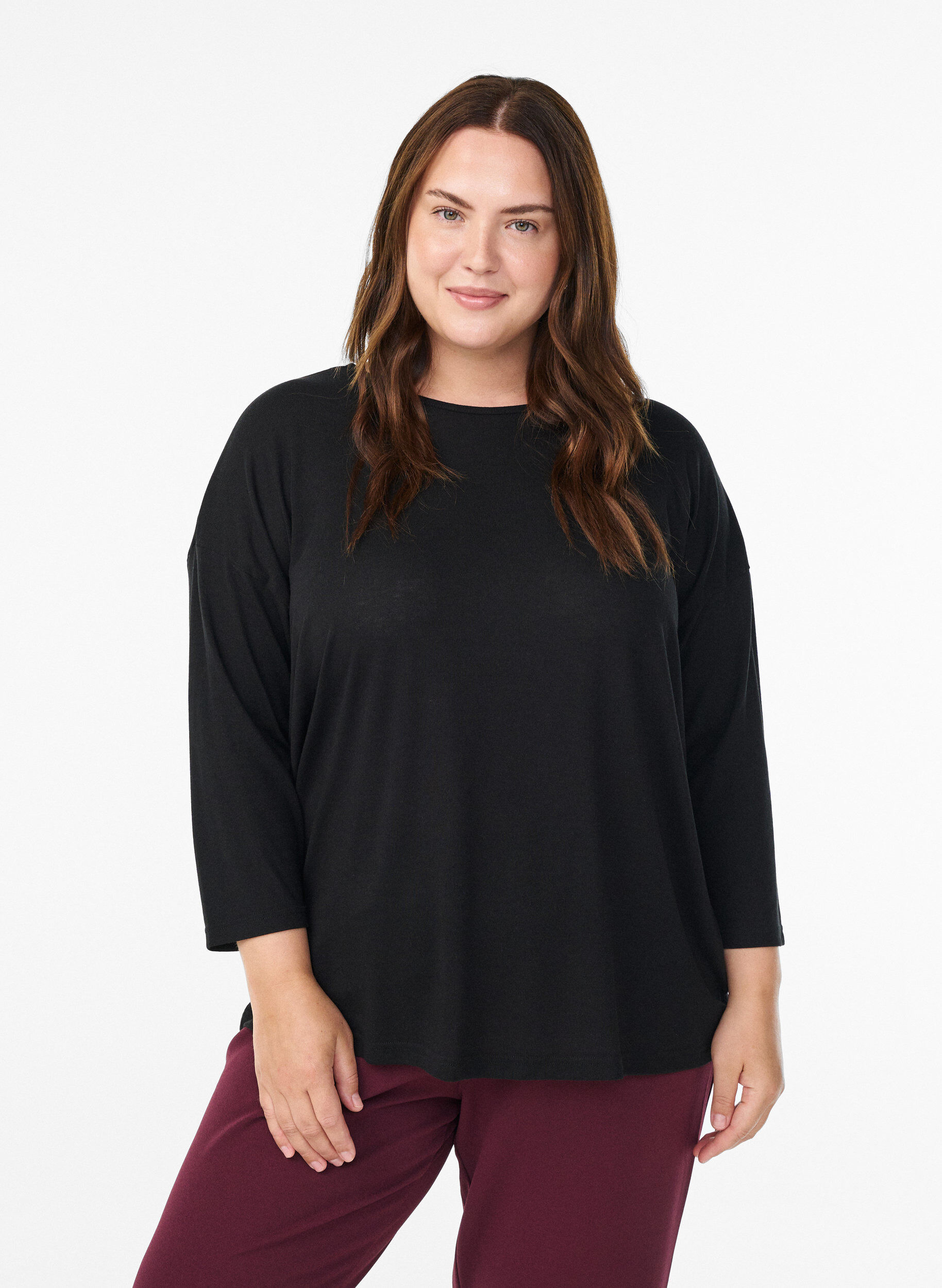 ZizziJerseybluse med 3/4 &aelig;rmer, Sort, Model image number 0
