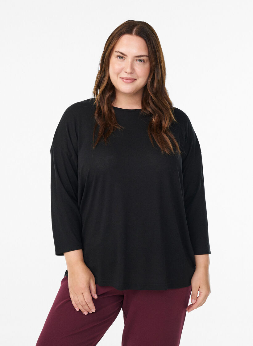 Jerseybluse med 3/4 &aelig;rmer, Sort, Model image number 0