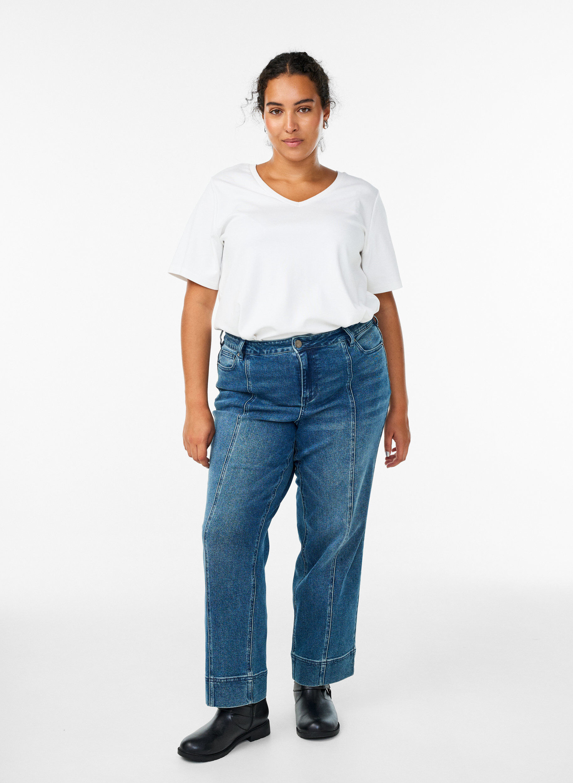 Straight fit Kiana jeans med markante syninger, Bl&aring;, Model