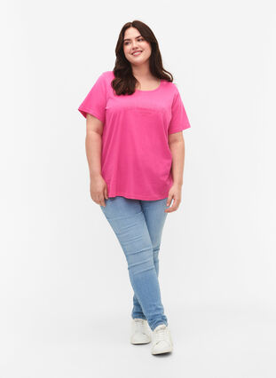 Bomulds t-shirt med tekstprint, Shocking Pink W. LOS, Model image number 2
