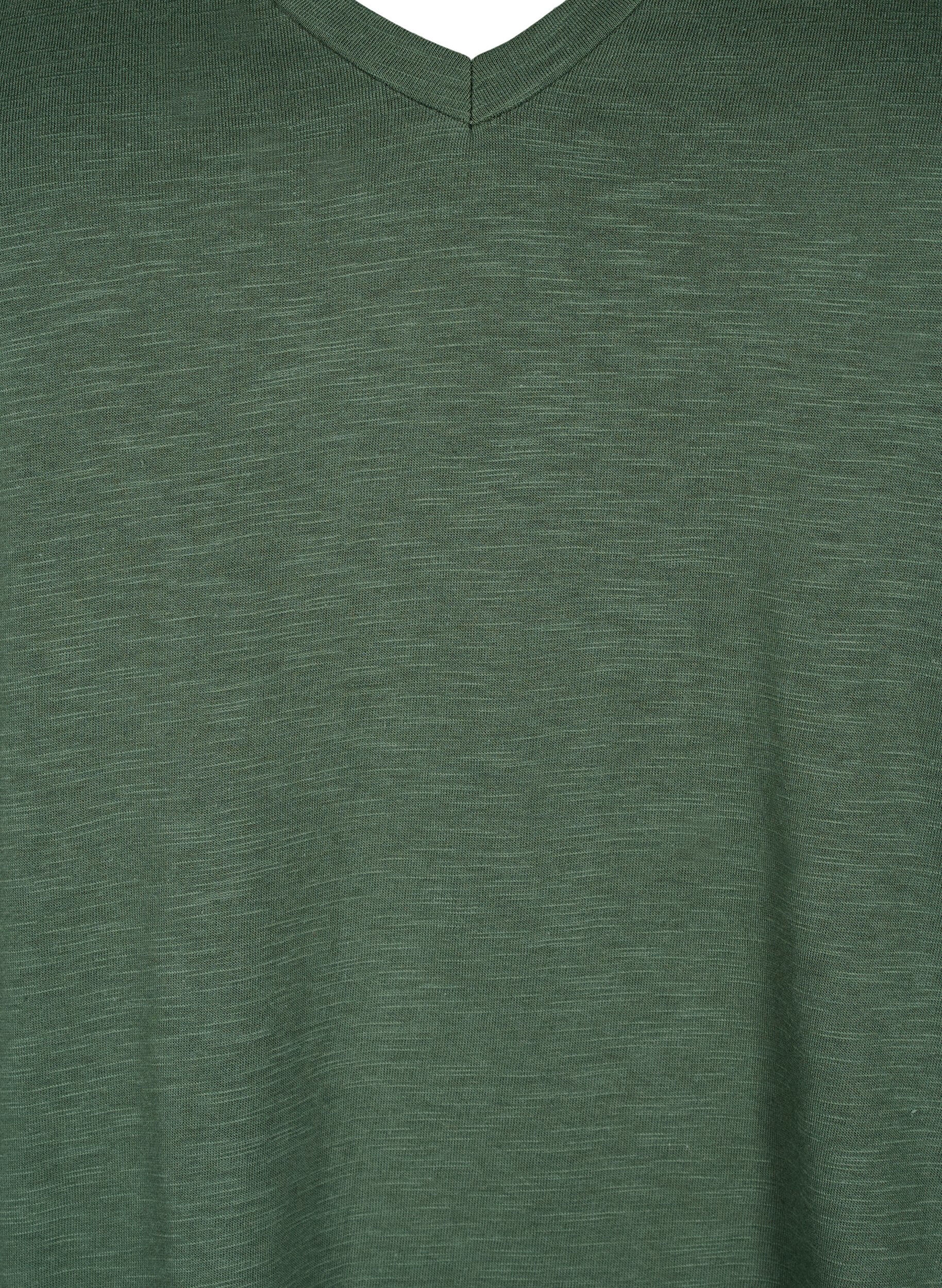 ZizziKort&aelig;rmet basis t-shirt med v-hals, Gr&oslash;n, Packshot image number 2