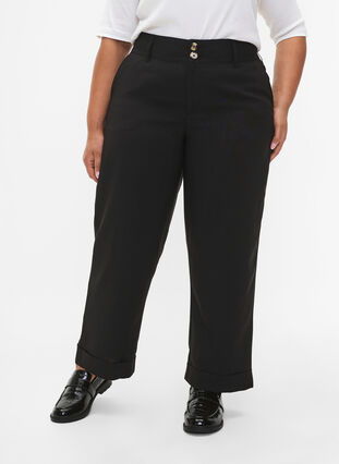 Højtaljede bukser med opsmøg, Black, Model image number 2