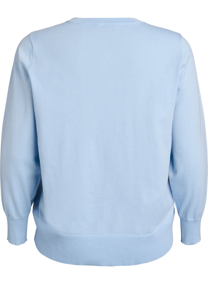Finstrikket cardigan med rund hals, Bl&aring;, Packshot image number 1