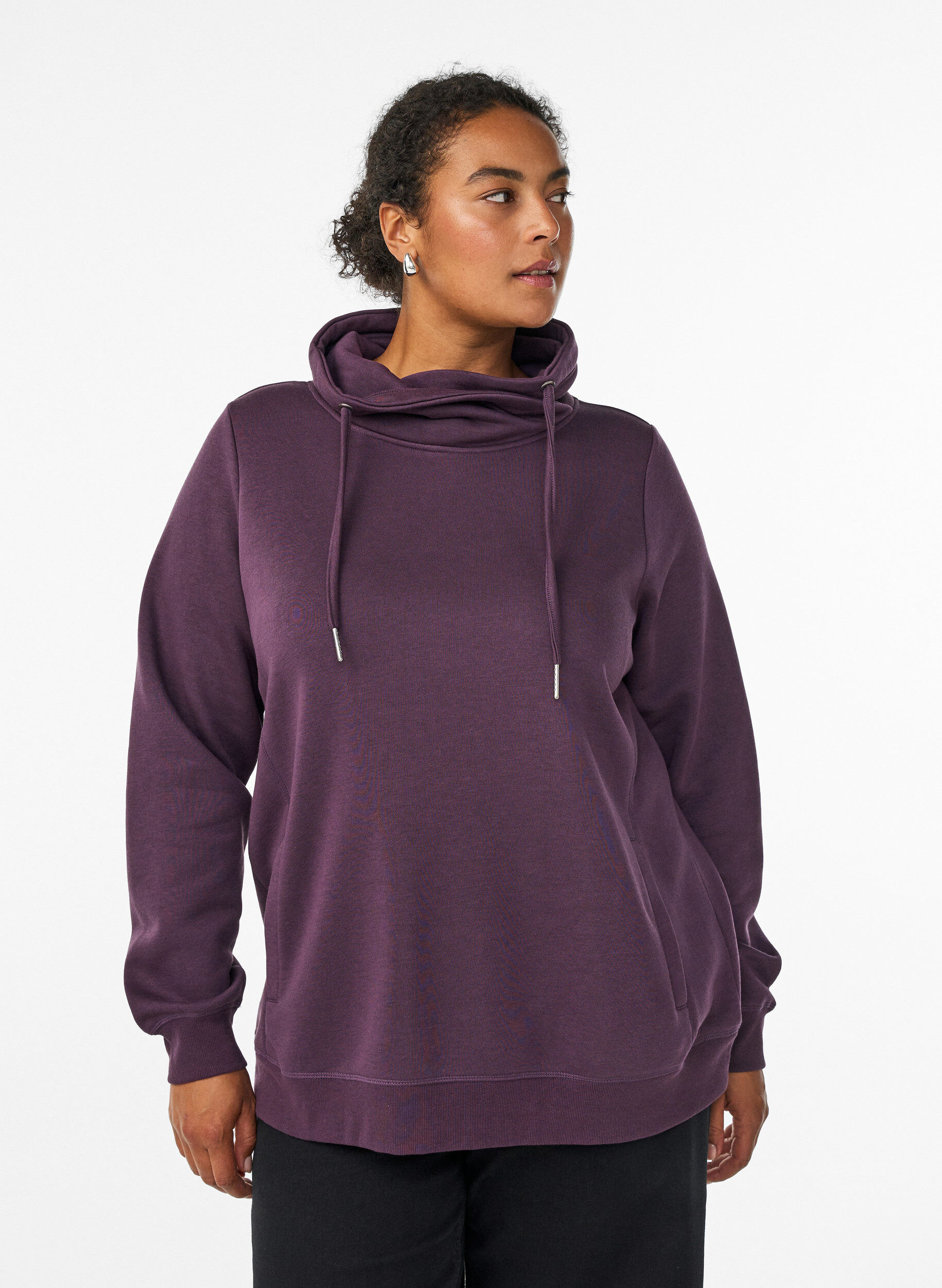 Zizzi Sweatshirt med h&oslash;j krave og lommer, Lilla, Model image number 0