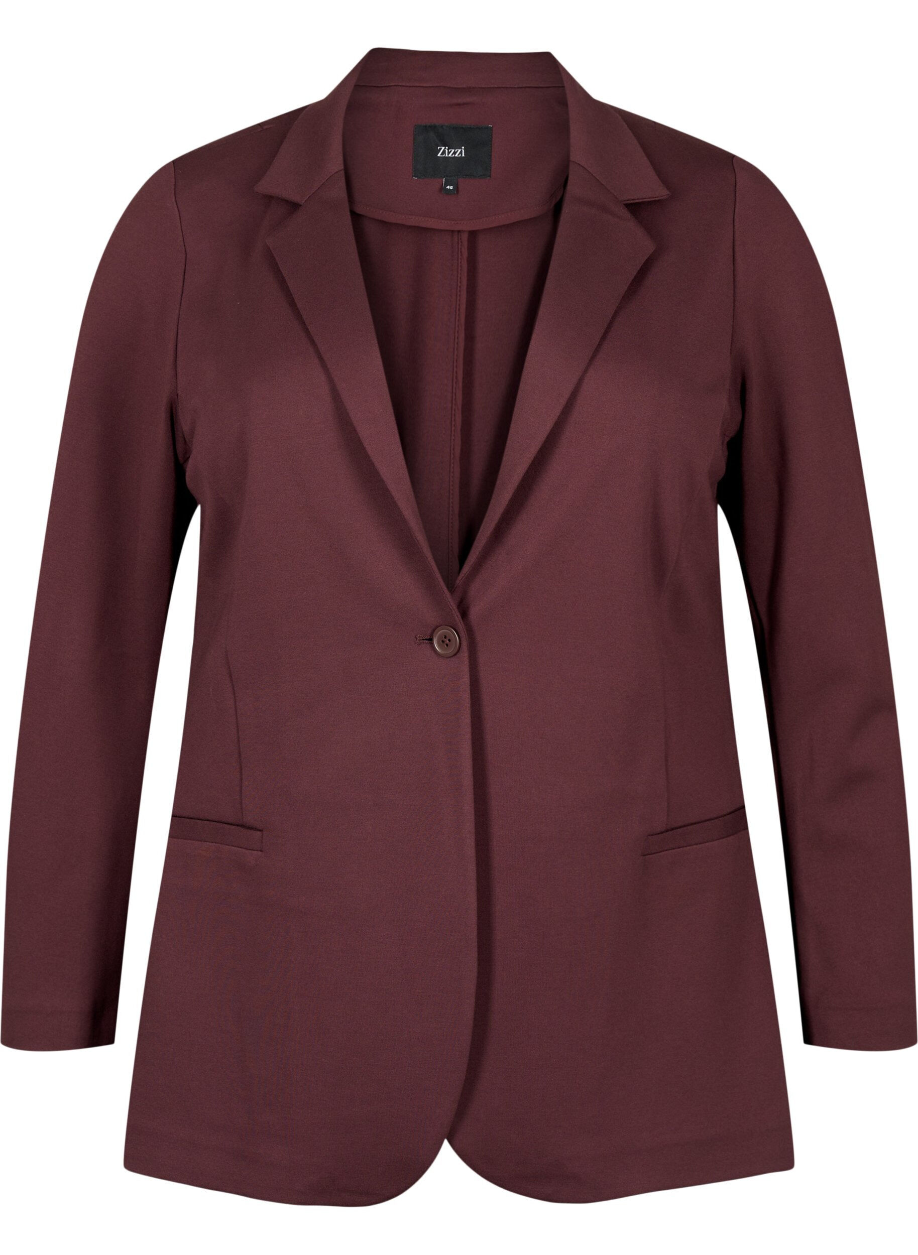Zizzi Enkel blazer med knaplukning, M&oslash;rk Bordeaux, Packshot image number 0