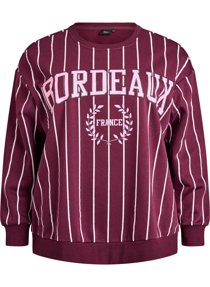 Stribet sweatshirt med tekstprint, Rød, Packshot image number 0