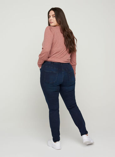 Super slim Amy jeans med høj talje , Dark blue denim, Model image number 1