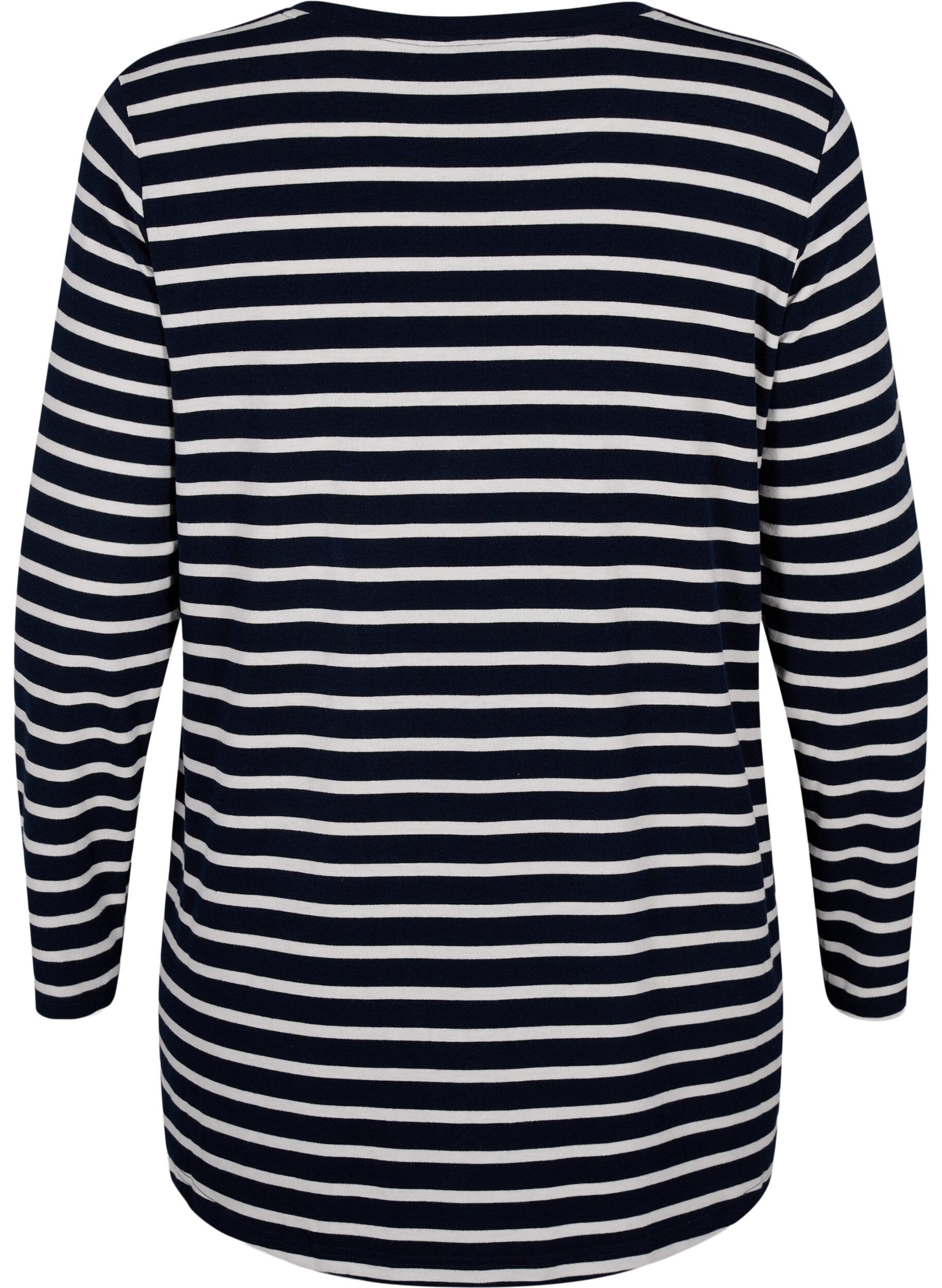 Zizzi Lang&aelig;rmet bluse med striber, Evening Blue Stripe, Packshot image number 1