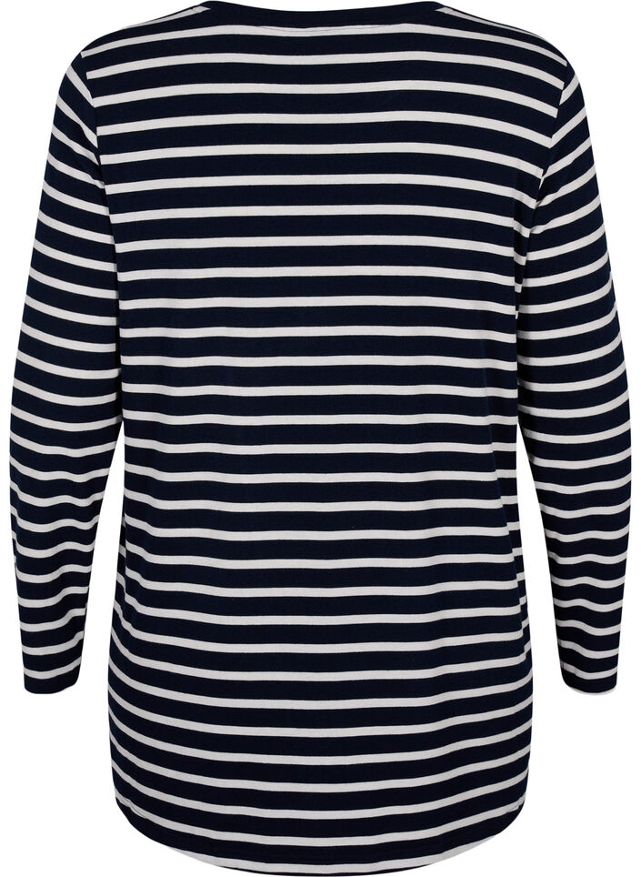 Langærmet bluse med striber, Evening Blue Stripe, Packshot image number 1