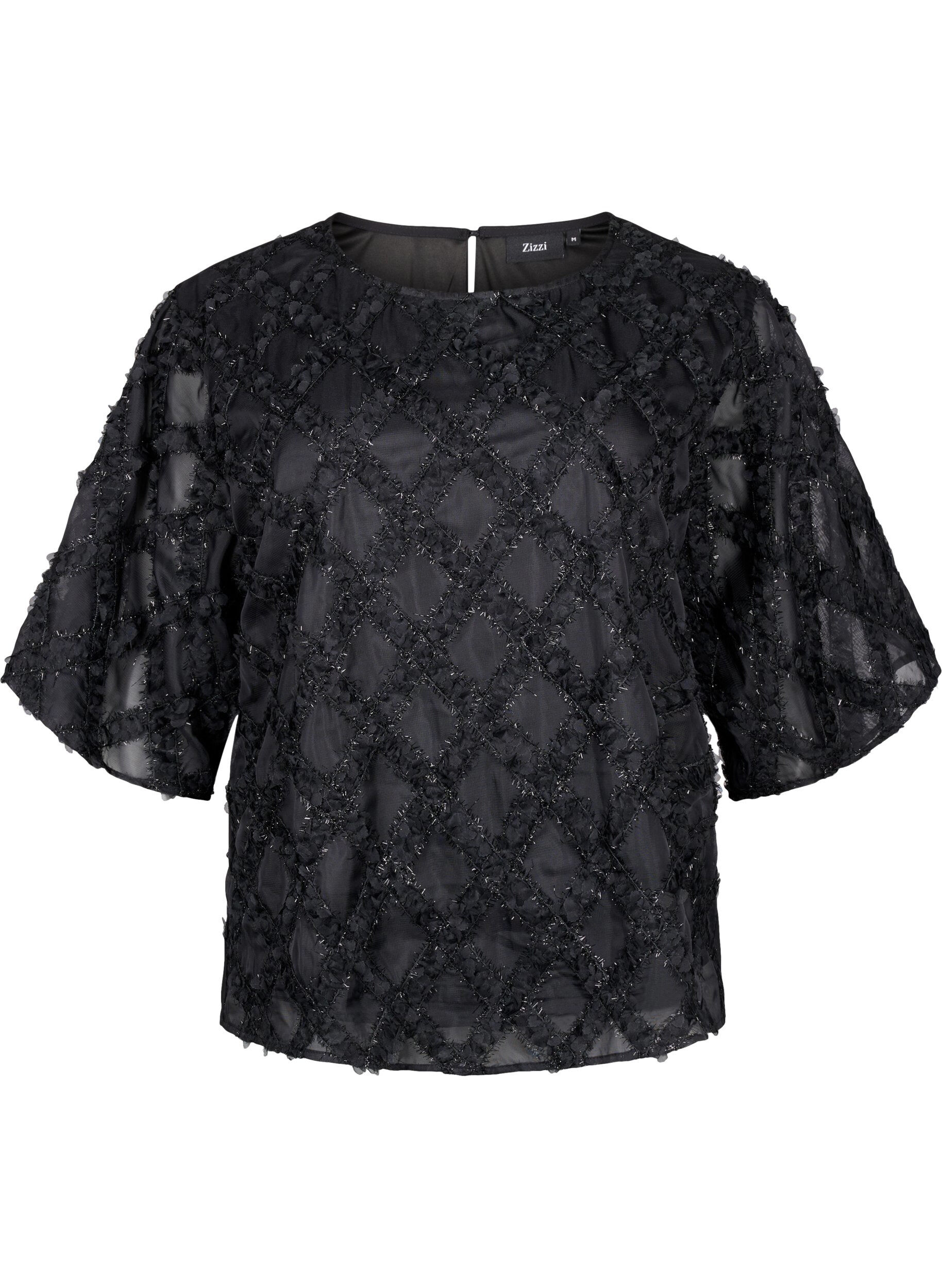 Zizzi Bluse med harlequin m&oslash;nster, Black, Packshot image number 0