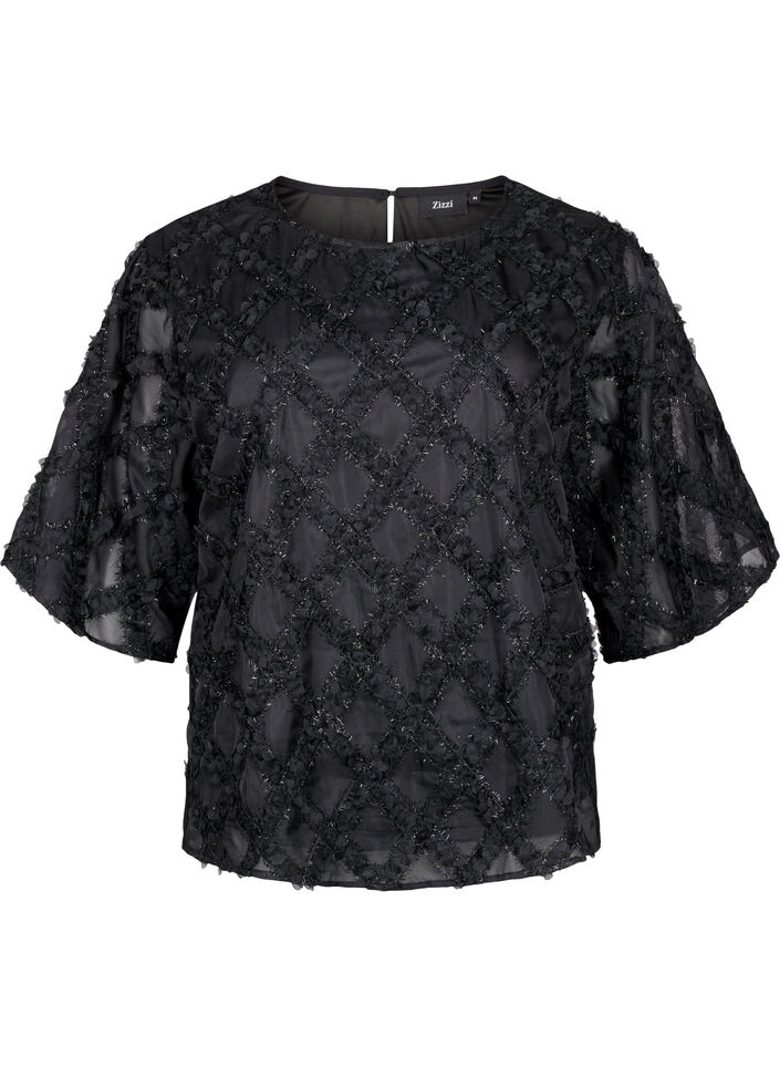 Bluse med harlequin mønster, Black, Packshot image number 0