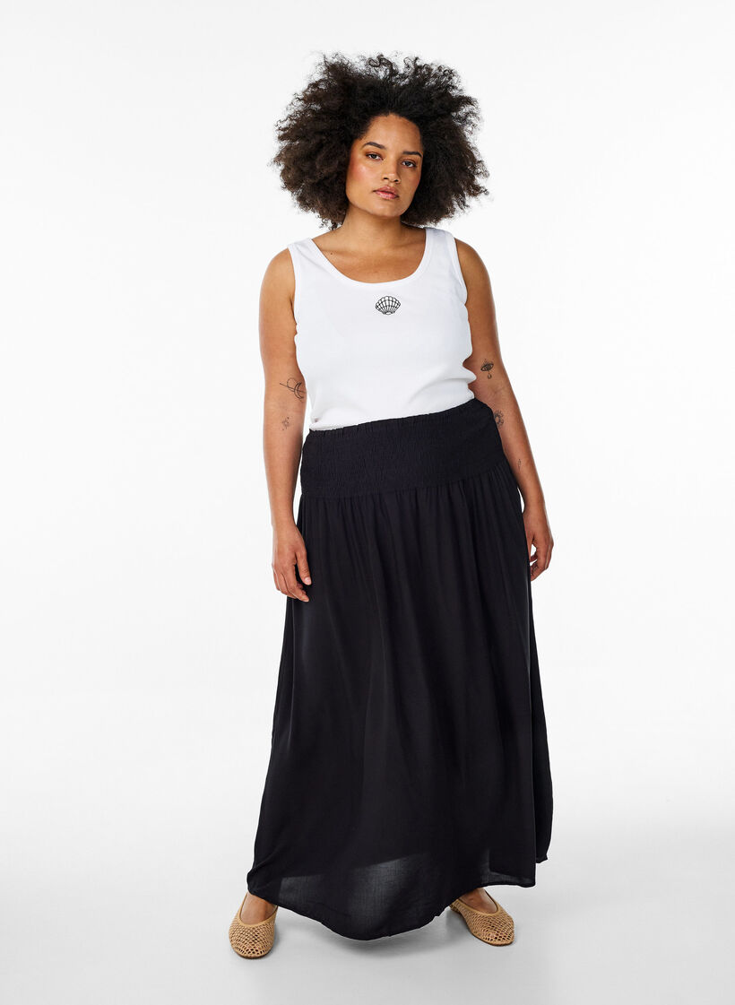 Maxinederdel i viskose med smock, Sort, Model image number 0