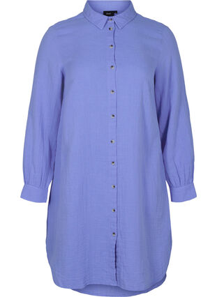 Lang bomulds skjorte med en klassisk  krave, Ultramarine, Packshot image number 0