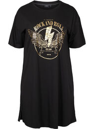 T-shirt kjole i bomuld med printdetaljer, Black w. Gold
