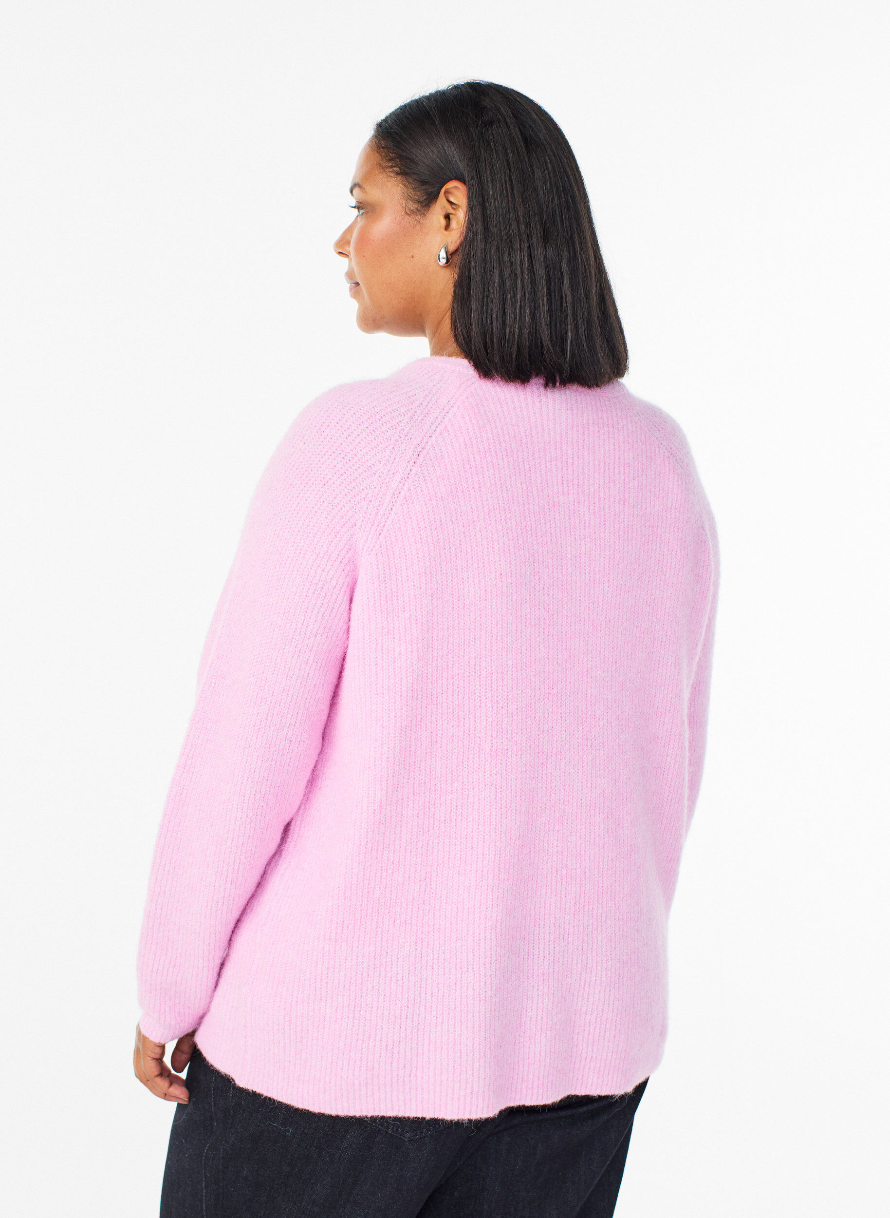 ZizziStrikbluse med V-hals og raglan&aelig;rmer, Lyser&oslash;d, Model image number 2