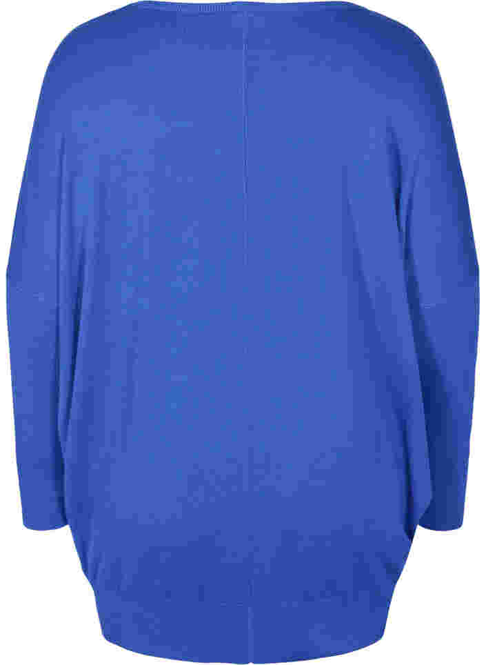 Strikbluse med rund halsudskæring, Dazzling Blue, Packshot image number 1