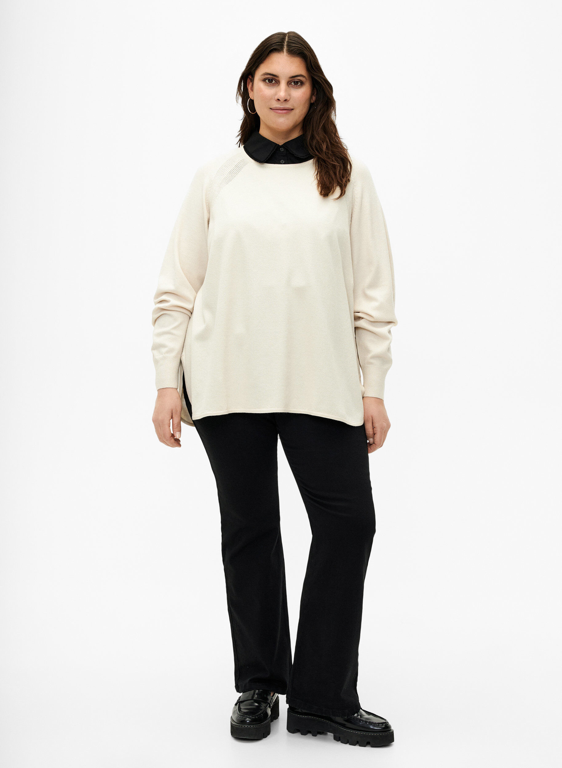 Zizzi Strikbluse med raglan&aelig;rmer, Birch Mel., Model image number 2