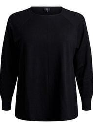 Strikbluse med rund hals og strikket m&oslash;nster, Sort