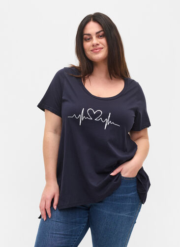 Kortærmet bomulds t-shirt med a-form, Night Sky Silv Heart, Model image number 0
