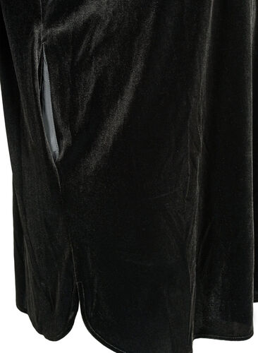 Langærmet velourkjole med v-hals, Black, Packshot image number 3