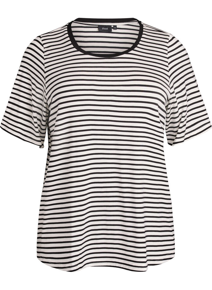 T-shirt med TENCEL&trade; Lyocell og striber, Hvid, Packshot image number 0