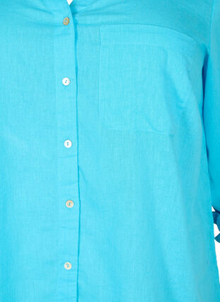 Skjortebluse med knaplukning i bomuldsmix med hør, Blue Atoll, Packshot image number 2