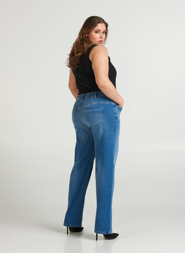 Højtaljede regular fit Gemma jeans, Light blue denim, Model image number 0
