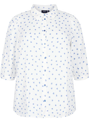 Skjortebluse med 3/4 ærmer, Bright White Heart, Packshot image number 0