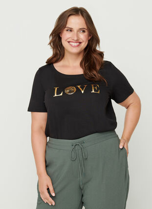 Kortærmet t-shirt med print, Black w. Love, Model image number 0