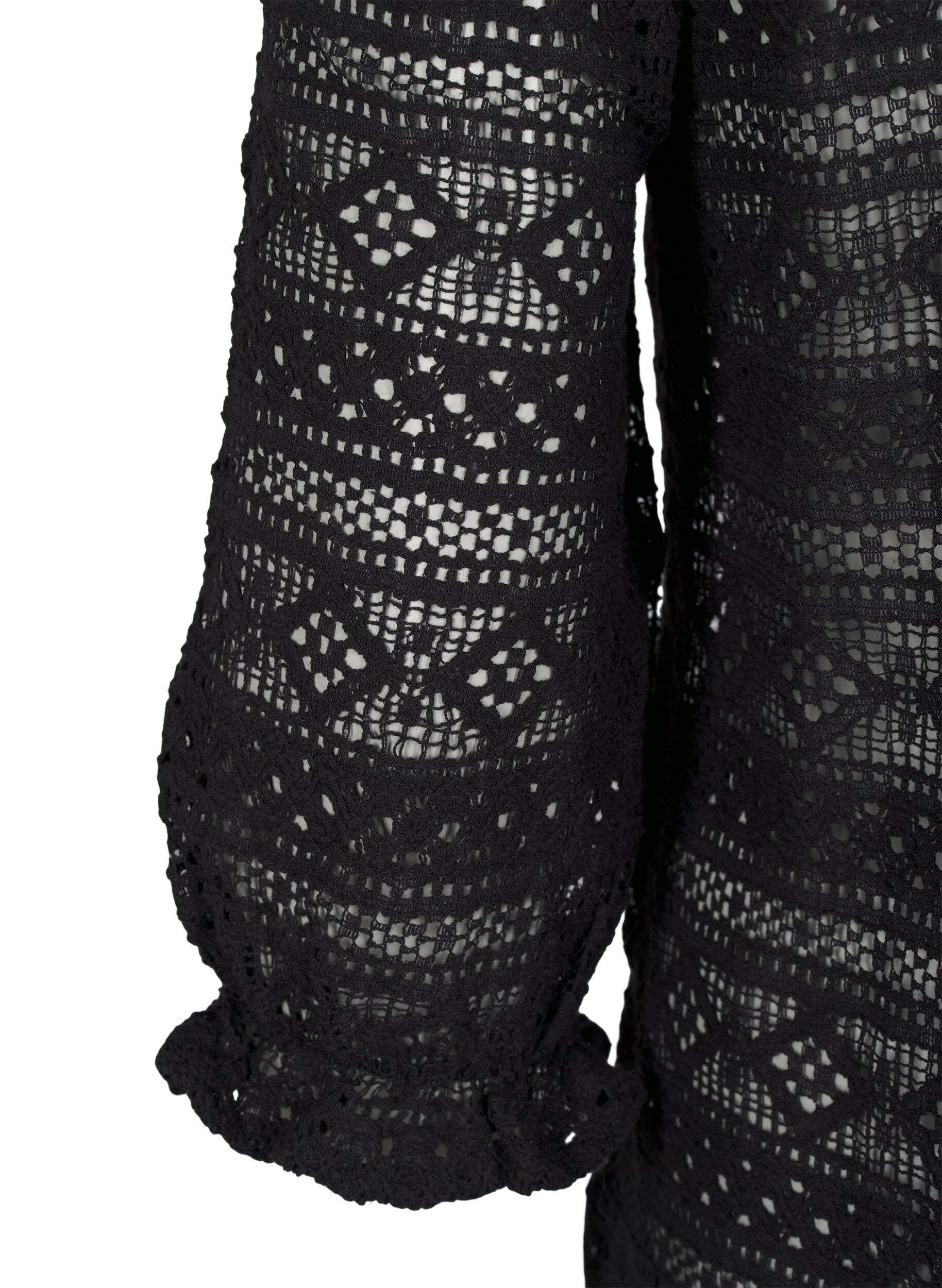 Zizzi Bluse med hulm&oslash;nster og 3/4 &aelig;rmer, Sort, Packshot image number 3